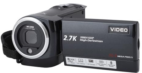 Fockety Caméscope Vidéo 2,7K, écran 2,8 Pouces HD 50MP 16x Zoom Numérique Vlogging, Enregistreur D'appareil Photo Numérique avec Batterie 1500MAh,Prend en Charge jusqu'à 128 Go de Carte SD