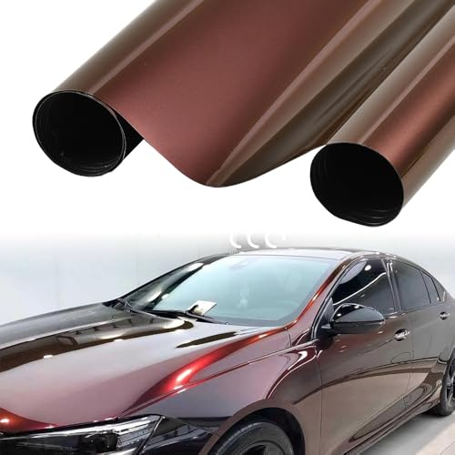 Blueshyhall Autofolie Schwarz Rot Verlauf, Car Wrapping Folie Glanzed mit Chameleon Effekt, Autofolie Braun Glänzend mit Luftkanälen,Tunning Folie für Innen Außen Auto Fahrrad Motorrad (100 x 152 cm)