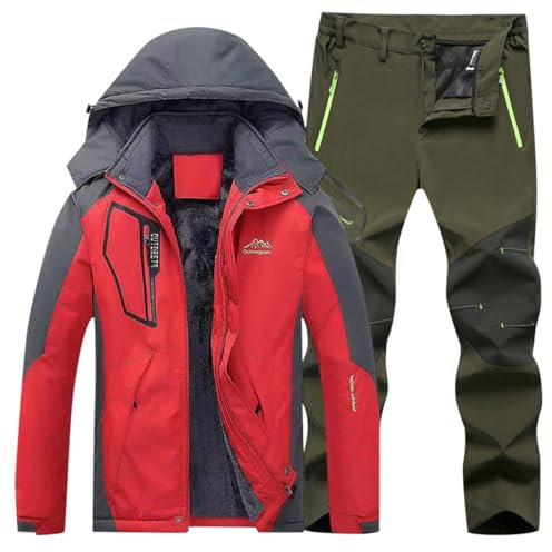 Generisch Schneeanzug Herren Bunt, Schneeanzug Herren 2 Teilig Set Winter Tracksuit mit Kapuzen Warme Skibekleidung Jacke und Hosen Skijacke Winddicht Skianzug Wasserdicht Schneemantel