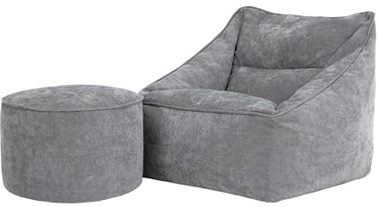 Icon Natalia Chenille Sitzsack Sessel und Hocker mit Füllung, Grau