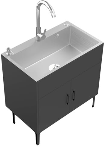 Evier Exterieur Meuble Sous Evier Cuisine noir/blanc évier en Acier Inoxydable 304 Evier Cuisine 1 Bac avec évier combiné ensemble d'armoires murales avec robinet et rangement pour intérieur extérieur