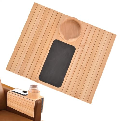 Bandeja de sofá con portavasos, Bandeja Plegable para reposabrazos para el hogar, Organizador Que Ahorra Espacio, Suministros de Almacenamiento Ligeros para Chaise Longue, sillón reclinable