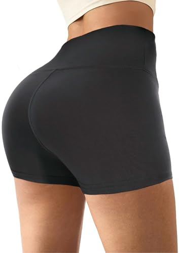 Sahunfri Women's High Waist Hot Pants, Stretchy Mini Shorts, Yoga Workout Booty Shorts Gym Cycling Sports Running Leggings (UK, Alpha, One Size, Regular, Regular, L-XL, Black)