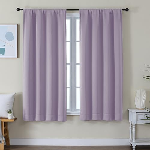Simplebrand Ava Lilac Blackout Curtains for Bedroom 63 Inch Length 2 Panels Set, Nursery Thermal Insulated Energy Saving Rod Pocket Window Treatment Curtains Blackout Drapes, W40 x L63 Inch, Lilac