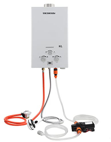 Warmiehomy Gas Water Heater 8L Instant Gas Water Heater with 12V Water Pump Propane Portable Camping Shower for Outdoor Camping RV Trip Horse Washing