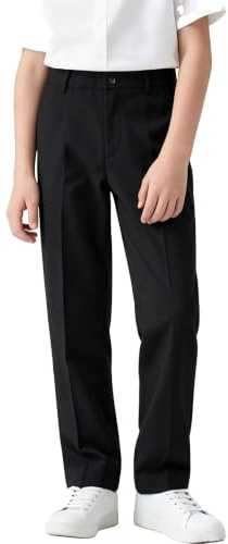 LOLANTA Pantalons School Garçons, Pantalons Habillés Cérémonies Enfants, Tenue Formelle pour École Uniforme et Fêtes, Coupe Robustes à Taille Élastique, Noir, 10-11 Ans