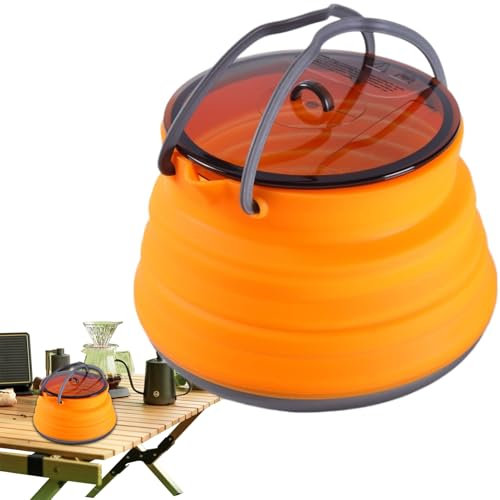 Bouilloire de camping pliable – Cuiseur à chaud | Bol portable en silicone avec couvercle | Cafetière pliable | Batterie de cuisine à eau de grande capacité pour la randonnée, les voyages, l'extérieur