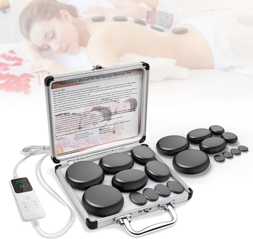 Limershow Set di 10 pietre calde professionali per massaggi elettrici, set di 10 pietre massaggianti calde in basalto, per massaggiatori e relax e trattamento SPA