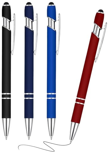 4 Pcs Pen with Stylus Tip, Ball Point Pen, 1.0 mm Black Ink Metal Ballpoint Pens for Touch Screens, Retractable 2 in 1 Stylus Ball Point Pens for Work Colleagues Office Gift