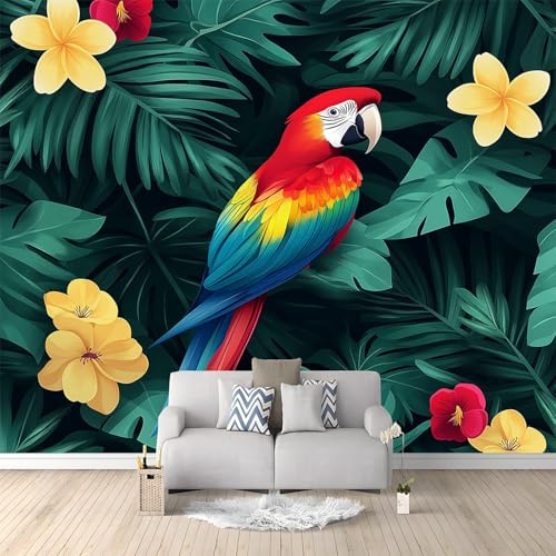 WHUOEUCO Papel Pintado Murales Pájaro De Planta Tropical 250x175 cm Murales Papel Tapiz Efecto 3D, Para Comedor, Salón, Dormitorio, Fondo De Tv Pared Fotomurales Decoración