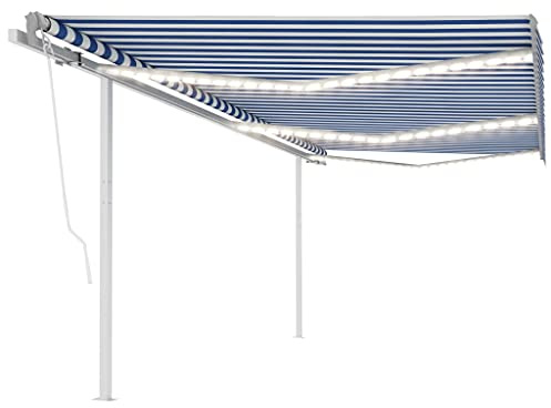 Manuell einziehbare Markise mit LED 6x3,5m Blau und Weiß