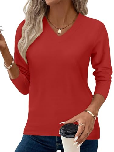 Yutdeng Jersey Mujer Elegante Jersey de Punto para Mujer Cuello en V Suéter Manga Larga Suave Sweater Cálido Jerséis Otoño Invierno Sueter Casual Pullover Ligero Jerseys Cómodo Ajustado Top Color Liso