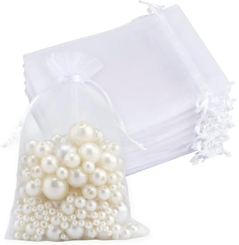 TNSOYCA 20 Pièces Sachet Organza Blanc, 18 x 13.2 cm, Pochette Organza, Sacs Cadeau, Sachet Bijoux, pour Cadeaux, Mariage, Noël, Festivals, Fête