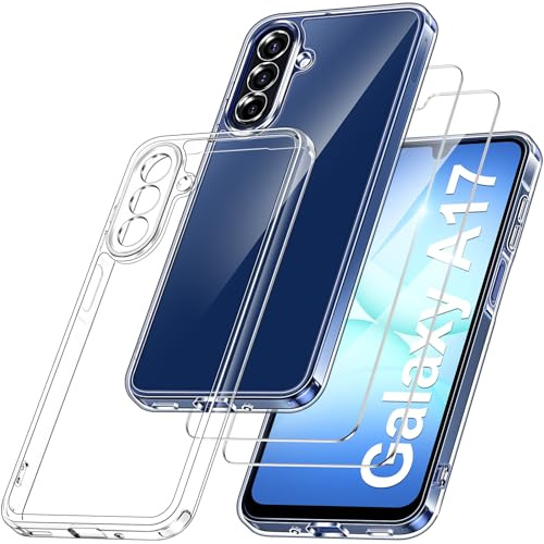 Qasyfanc Hybrid Cover for Samsung Galaxy A17 5G with 2 Tempered Glass | Transparent Camera Protection Anti-Yellowing Slim Shockproof Hard Back Cover Case