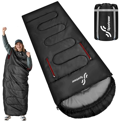 Sportneer Wearable Sleeping Bag for Adults & Kids – Walkable with Arm Zippers, 4 Season Lightweight Portable, Compact for Camping, Hiking, Backpacking, Travel & Outdoor Events
