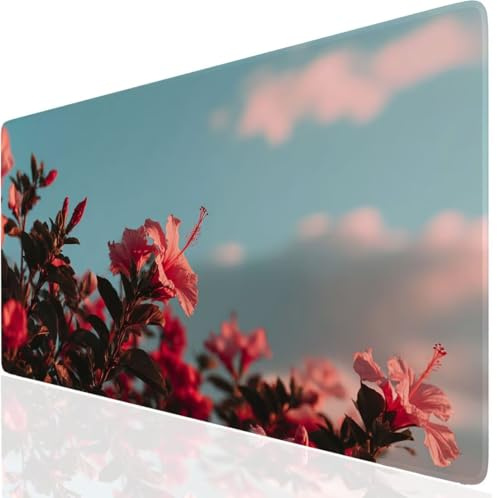 Pflanze Mauspad XXL, Rot Mousepad 1000x400x3mm mit Genähten Kanten, Mauspad Großes Schreibtischauflage, Gaming Mousepad Wasserdicht und Rutschfest, Desk Mat Vernähte Kanten für MacBook, Laptop DE-7449