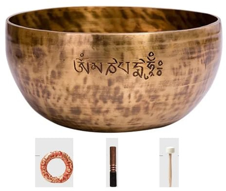 Singing Bowl, handgjord buddhistisk sjungande skål, professionellt slagverksinstrument, fullmåne, klangskålar, meditation och yogatillbehör (30 cm)