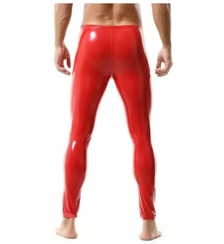 KYXSPINWARDPV Män PVC läderbyxor smal passform nattklubbskläder leggings fest rave stång dans kostymer anpassning, Röd, 7XL