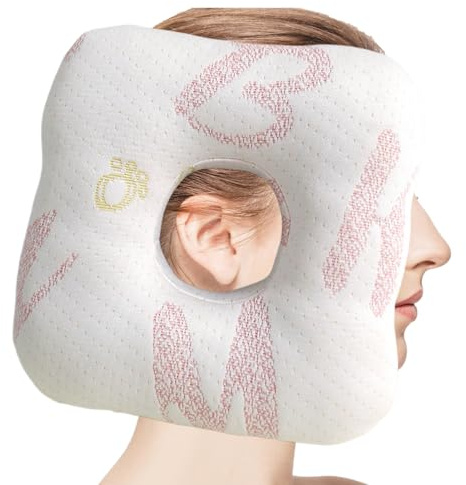 Öronpiercing – 30 x 30 cm x 6,76 cm piercingkudde, sidosovare med öronhål | med hål, bärbar resa, mjuk tryckavlastningsdesign skyddar flygplan bil arbetsplats, gym, tupplur trave
