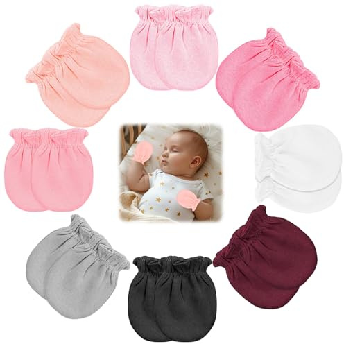 16PCS Newborn No Scratch Baby Mittens, Cotton Adjustable Mitten Gloves Anti-Scratch Hands Protection 8 Pair Mittens for Newborn Baby Girls Mix Color 0-6 Months
