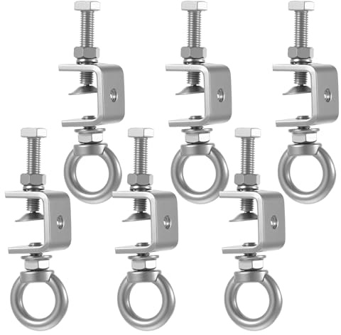 Afcabakila 6 Pcs Small C Clamps, 304 Stainless Steel with M8 Screw Ring, 25mm/1 Inch Mini Adjustable C Clamp, Heavy Duty for Metal Mounting, Welding, Building Household, DIY Projects (Silver)