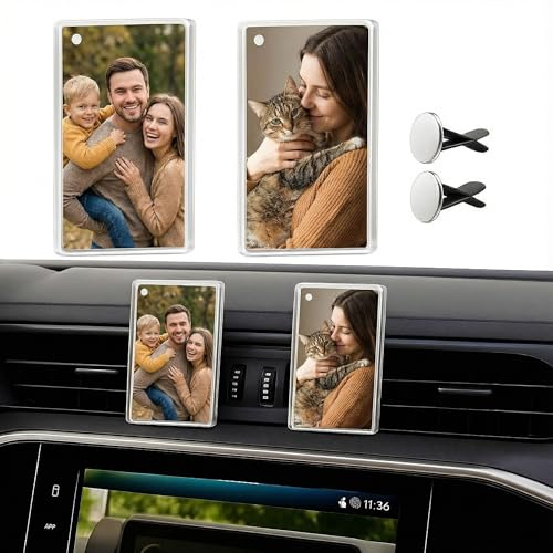 2 Pièces Cadre Photo en Acrylique de Voiture, Cadre Photo Magnetique Aimanté, Porte Photo Magnetique pour Grille D'aération du Tableau de Bord pour Les Photos de Famille, D'animaux Domestiques (6×9cm)