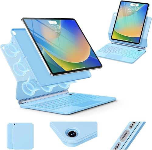 Funda para iPad de 9ª generación con teclado, funda de teclado para iPad de 9ª/8ª/7ª generación, funda magnética estilo mágico con retroiluminación de 7 colores, trackpad multitáctil para iPad de 10.2