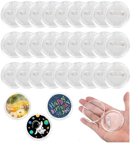 SZMK 30 Pezzi Spille Personalizzate 58 MM,Spilla Badge in Acrilico per Fai Da Te,Spille Trasparenti Rotonde,Badge Bottone,Spillette Decorative Personalizzabili per DIY Artigianato, Decorazioni