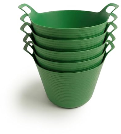 ORGANIZED Flexi Tub Set of 5, 40L Large Heavy Duty Flexible Bucket, Multi-Purpose Garden, Builder and Storage Container (Green)