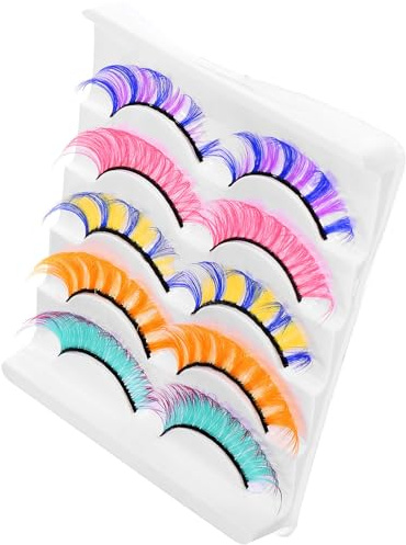 Pestañas Postizas 5 Pares de Pelo Artificial, Rizadas Color | Maquillaje y Escena, Uso Cómodo y Ligero, No se Deforma Fácilmente, Estilo Fashion