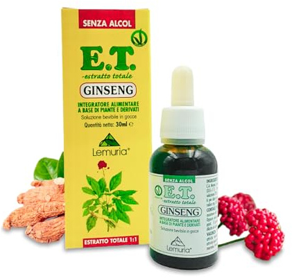 Lemuria - Ginseng E.T. - Tonico-Adattogeno e Antiossidante - Estratto Totale, Utile in Caso di Stanchezza Fisica e Mentale - 30 ml - Made in Italy