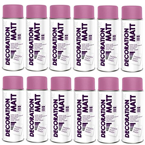 Deco Color 12er Sparpack Lackspray MATT nach RAL in 400ml zur Lackierung von Auto Stahl Aluminium Beton Holz (12 Dosen in pink MATT RAL 4003)