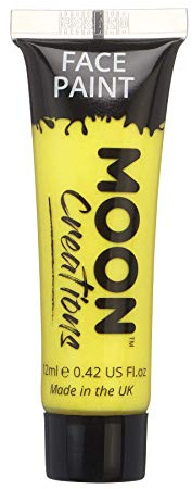 Moon Creations Face & Body Paint Tubes | Yellow | 12ml | Ready to Use Face Paint | No Flake | Cruelty Free, Made in UK | Face Paint for Kids, Adults, Fancy Dress, Festivals, Halloween & More