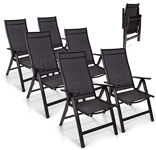 Homeoutfit24 London Gartenstühle, 6er Set | Made in Europe, Balkonstuhl klappbar, Hochlehner Gartenstuhl, Esszimmerstuhl, Balkon und Terrasse, verstellbar, Campingstühle