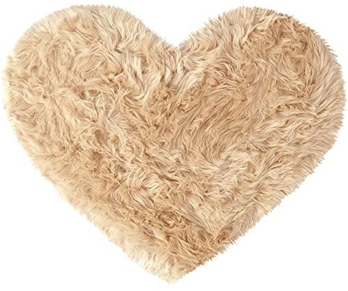 sourcing map Tappeto in finta pelliccia di pecora, a forma di cuore, soffice tappeto Shaggy per divano, soggiorno camera da letto, pavimento in morbido pelo profondo, 70x90 cm, color kaki