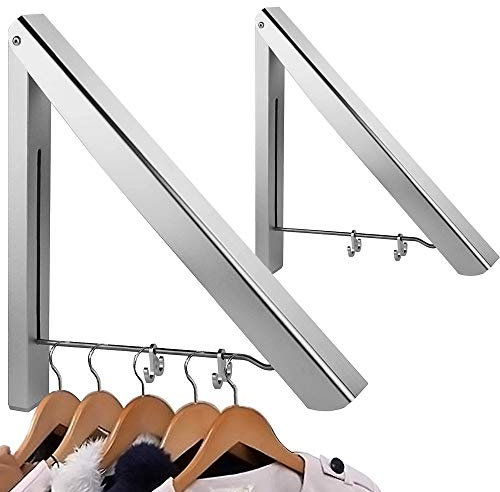 ASelected Folding Clothes Hanger Wall Mounted Clothes Rail Aluminum Foldable Racks for Clothes Hanging Storage - Set of 2