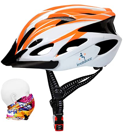 ioutdoor Erwachsene Fahrradhelm CE EN1078, EPS-Körper + PC-Schale, Robust und Ultraleicht, mit Abnehmbarem Visier und Polsterung, mit freiem Stirnband, Verstellbar Radhelm(56-62cm)(Orange Weiß)