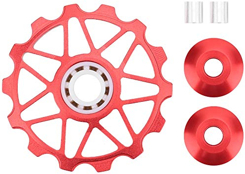 Tbest Fahrrad Schaltwerk Wheels 14T Mountain Road Bike Metallkeramiklager Wheel Schaltwerk Riemenscheibe Führungsrolle Radfahren Zubehör(rot)