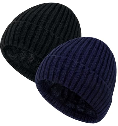 Chalier 2-pack slouch beanie stickad mössa vintermössa män kvinnor, varm vintermössa med fleece foder unisex, återanvändbar, A3, one size