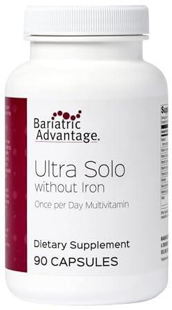 Bariatric Advantage Ultra Solo Without Iron - Once-Per-Day Daily Multivitamin - for Bariatric Patients - with Thiamin, Vitamin A & More - Gluten Free - 90 Capsules