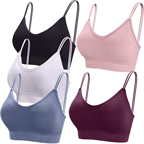 BQTQ 5 Pieces Camisole Bras for Women V Neck Cami Bralettes Removable Pads | Sleeping Bralettes, Seamless Bras with Straps and Removable Pads for Women Daily Wear