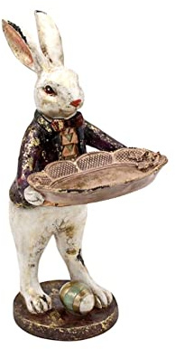 Werner Voss Kartenhalter Hase Dekofigur Skulptur Kaninchen auf Standfuß mit Dekoschale Polyresin Shabby 30cm