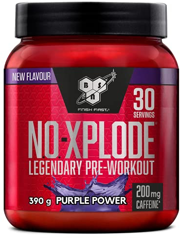 BSN Nutrition N.O.-Xplode Suplemento Alimenticio en Polvo para Preentrenamiento, Apoyo de Energía y Concentración con Cafeína, Aminoácidos, Vitamina C y Zinc, Explosión Púrpura, 30 Porciones, 390 g
