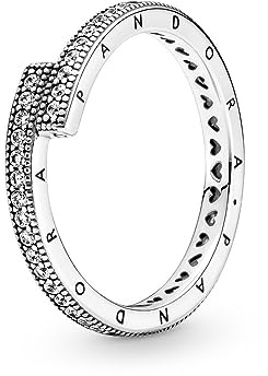 PANDORA Signature Anillo con diseño de corona centelleante transparente de plata de ley con circonitas cúbicas transparentes, talla 50