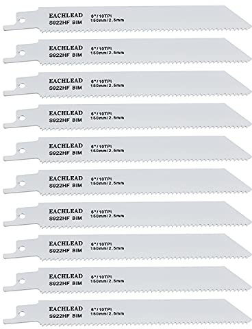 EMSea 10 Uds Hojas de Sierra Sable Bimetálica S922HF 10TPI 150mm Paso de 2,5mm Corte Rápido para Madera Aglomerado Metálico Y Plástico