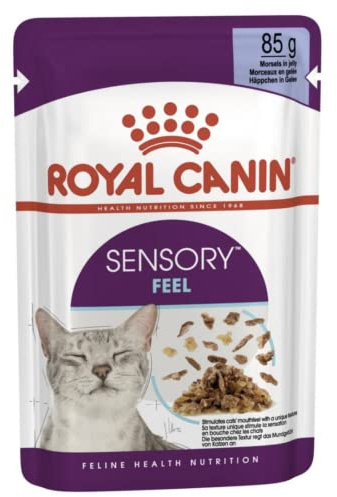 Royal Canin Sensory Feel Jelly | 12 x 85 g | Nassfutter für ausgewachsene Katzen | Stückchen in Gelee | Zur Anregung des Mundgefühls | Instinktiv bevorzugt