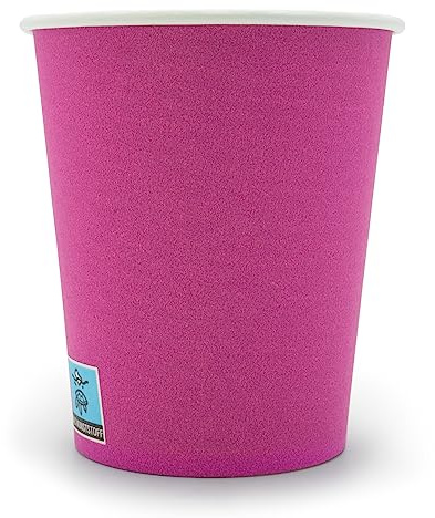 Wellsamed WELLSACUP 100 Stück Pappbecher 180 ml Himbeerrot, geeignet für Heiß- und Kaltgetränke, Coffee to Go, Business, Veranstaltungen, Party
