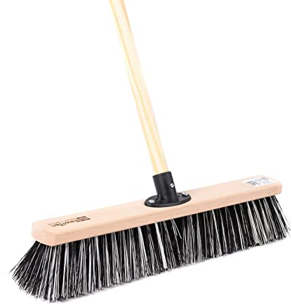 BawiTec Straßenbesen OssiBlitz-Mischung 40cm Breit mit Stiel 140cm Lang Harte Borsten mit QuickFix Stielhalter Kehrbesen Besen mit Besenstiel für draussen Terrasse Garten Gewerbe (Größe 40/140cm)
