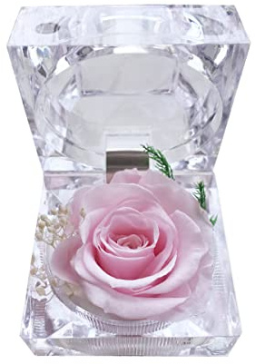 DoraMagic Preserved Rose Real Forever Rose in Mini Clear Ring Box, Eternal Flower Rose Gifts for Women Mom Girlfriend Grandma, Mothers Day, Anniversary, Valentines, Christmas, Birthday (Pink)