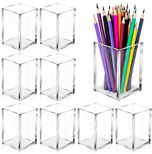AFOROEOA 10 Pack Clear Acrylic Pen Holder Makeup Brush Holder Desktop Pencil Organizer Acrylic Pencil Cup Stationery Organizer Accessory for School Makeup Desk Office Pen Organizer